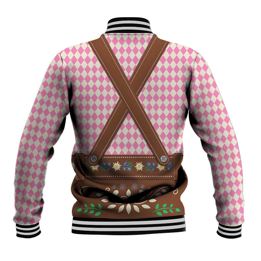 Lederhosen Oktoberfest Baseball Jacket Pink Edelweiss Floral Polka Dots - Wonder Print Shop
