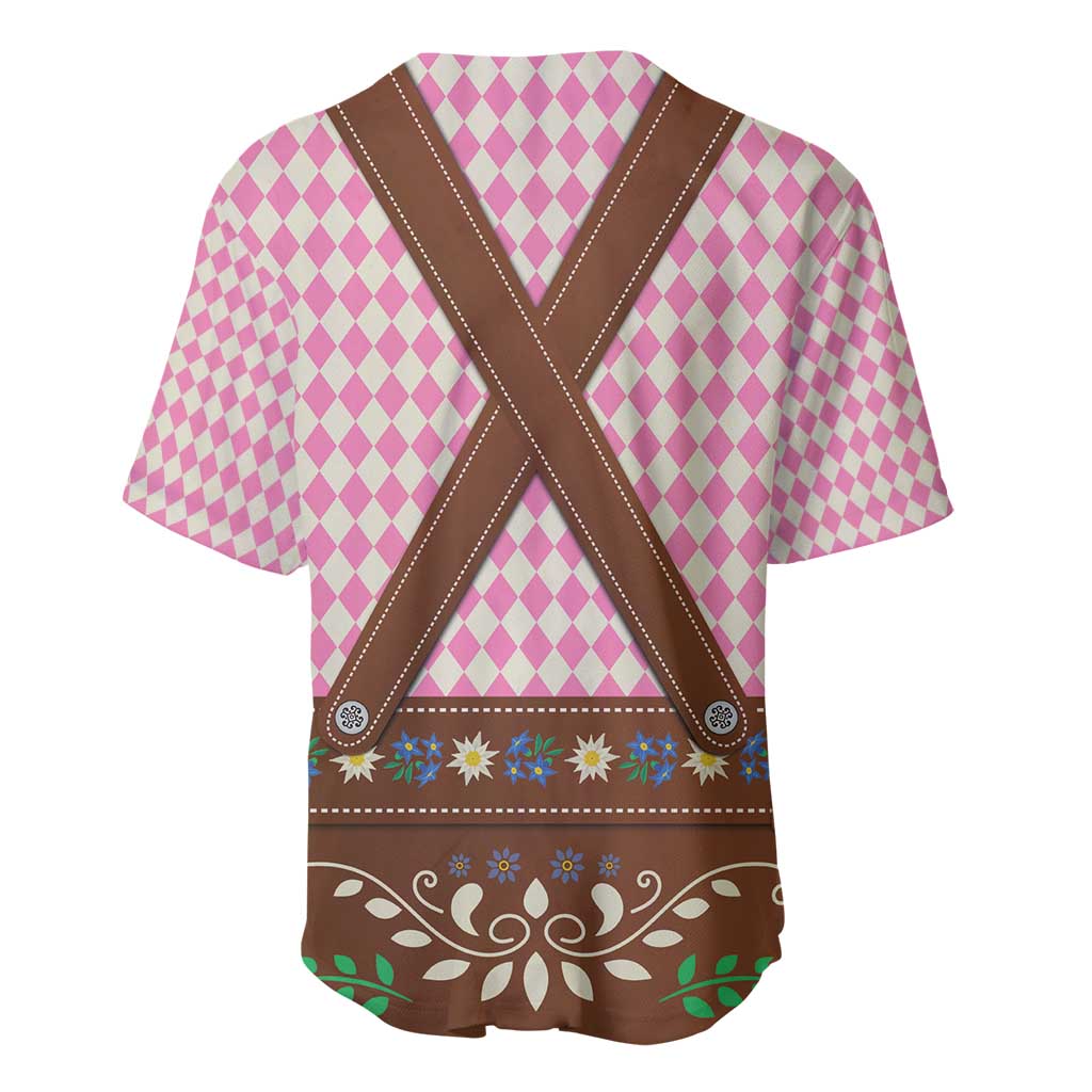 Lederhosen Oktoberfest Baseball Jersey Pink Edelweiss Floral Polka Dots - Wonder Print Shop