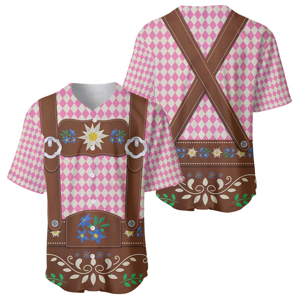 Lederhosen Oktoberfest Baseball Jersey Pink Edelweiss Floral Polka Dots - Wonder Print Shop