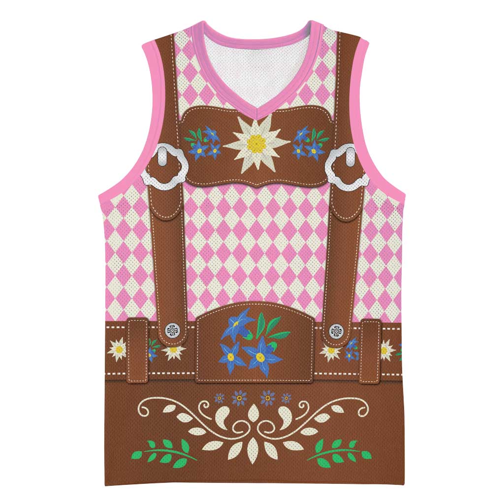 Lederhosen Oktoberfest Basketball Jersey Pink Edelweiss Floral Polka Dots - Wonder Print Shop