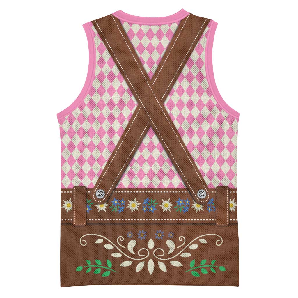 Lederhosen Oktoberfest Basketball Jersey Pink Edelweiss Floral Polka Dots - Wonder Print Shop