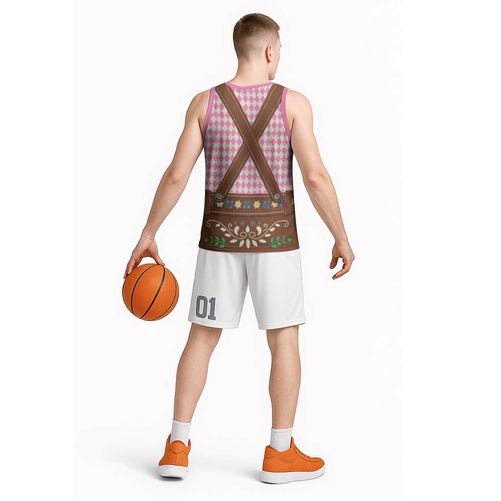 Lederhosen Oktoberfest Basketball Jersey Pink Edelweiss Floral Polka Dots - Wonder Print Shop
