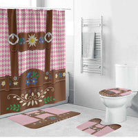 Lederhosen Oktoberfest Bathroom Set Pink Edelweiss Floral Polka Dots - Wonder Print Shop