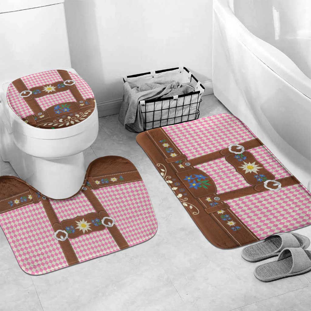 Lederhosen Oktoberfest Bathroom Set Pink Edelweiss Floral Polka Dots - Wonder Print Shop