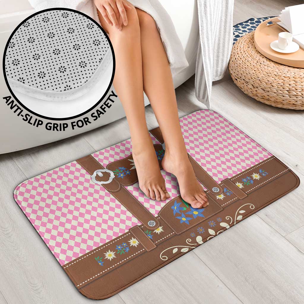 Lederhosen Oktoberfest Bathroom Set Pink Edelweiss Floral Polka Dots - Wonder Print Shop