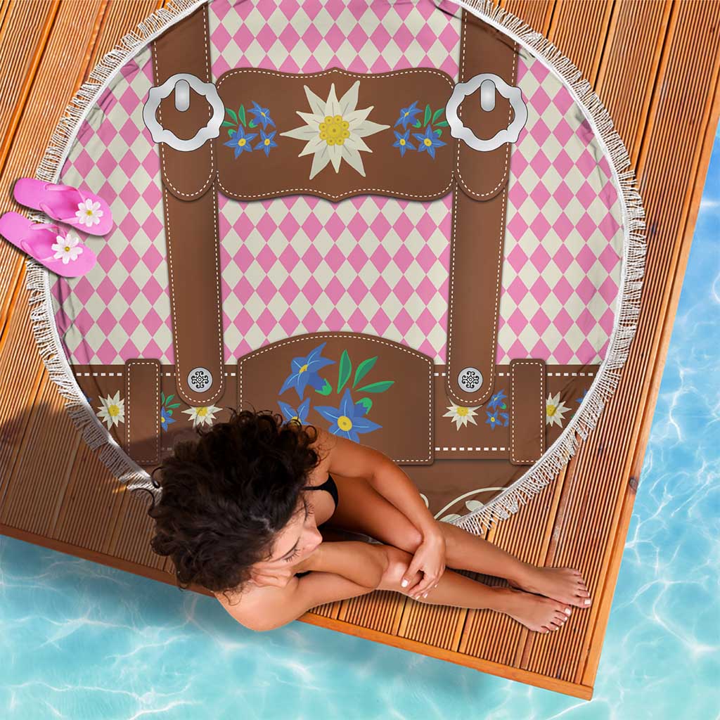 Lederhosen Oktoberfest Beach Blanket Pink Edelweiss Floral Polka Dots - Wonder Print Shop