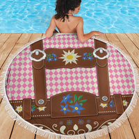 Lederhosen Oktoberfest Beach Blanket Pink Edelweiss Floral Polka Dots - Wonder Print Shop