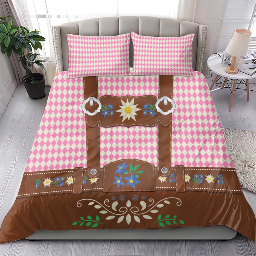 Lederhosen Oktoberfest Bedding Set Pink Edelweiss Floral Polka Dots - Wonder Print Shop
