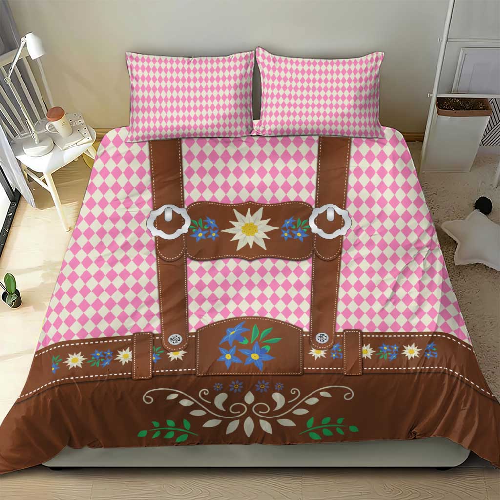 Lederhosen Oktoberfest Bedding Set Pink Edelweiss Floral Polka Dots - Wonder Print Shop