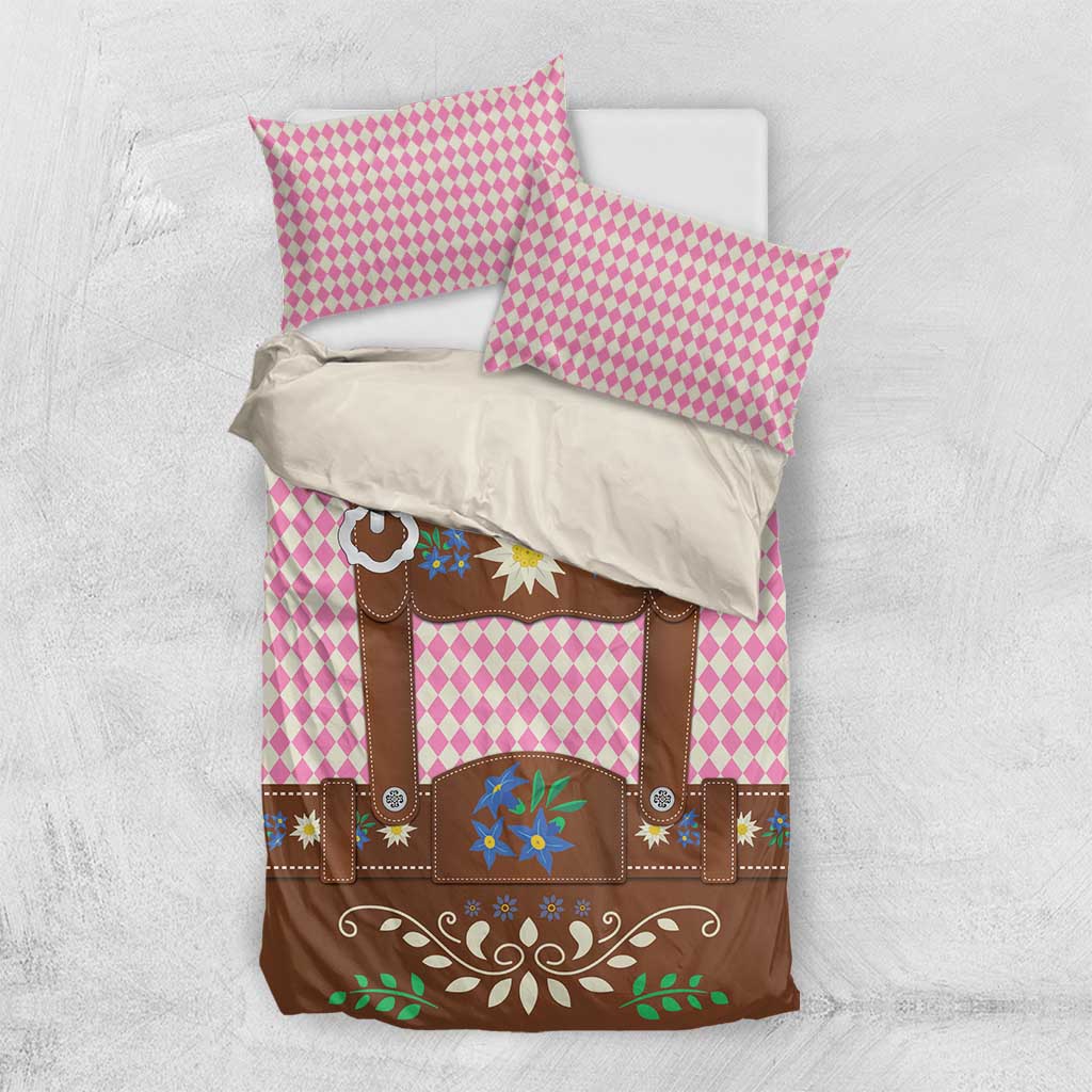 Lederhosen Oktoberfest Bedding Set Pink Edelweiss Floral Polka Dots - Wonder Print Shop