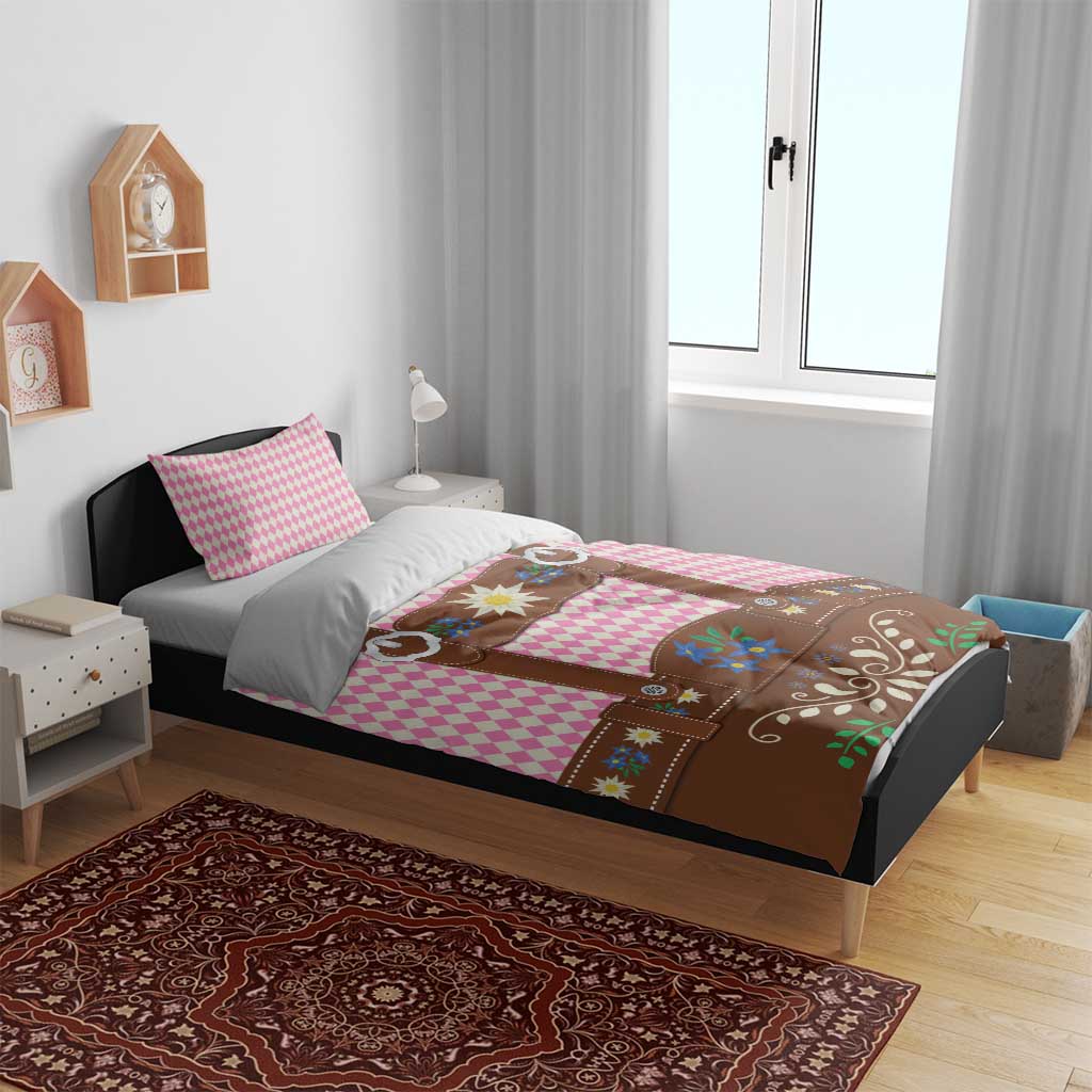 Lederhosen Oktoberfest Bedding Set Pink Edelweiss Floral Polka Dots - Wonder Print Shop