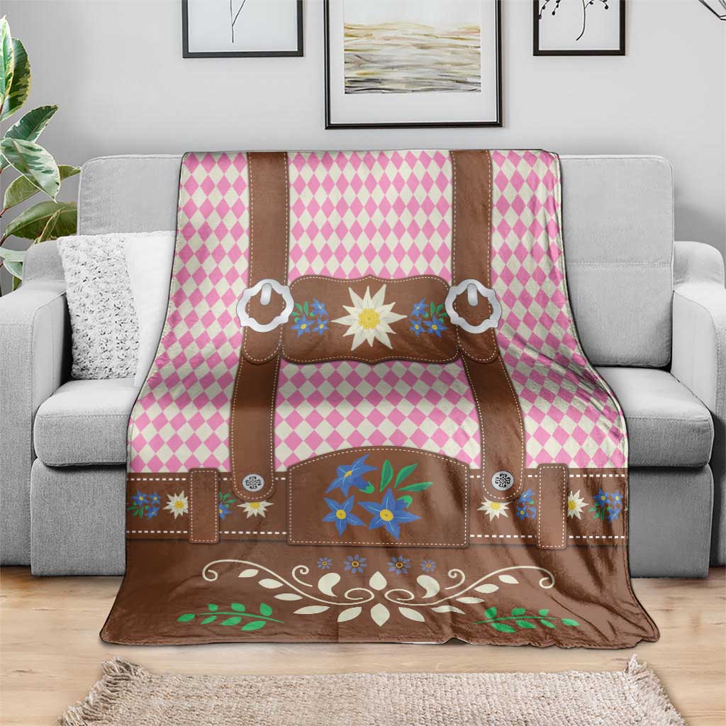 Lederhosen Oktoberfest Blanket Pink Edelweiss Floral Polka Dots - Wonder Print Shop