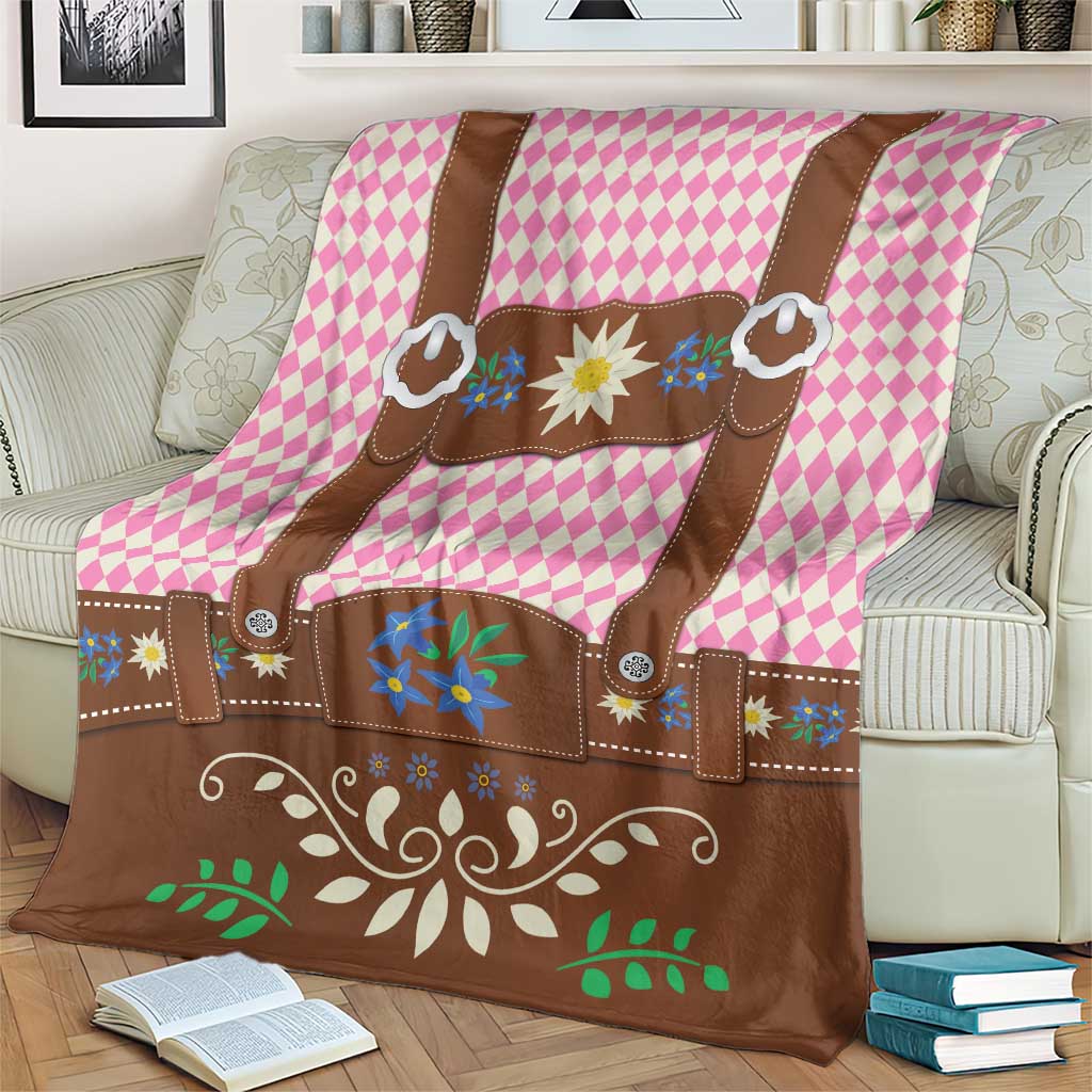 Lederhosen Oktoberfest Blanket Pink Edelweiss Floral Polka Dots - Wonder Print Shop