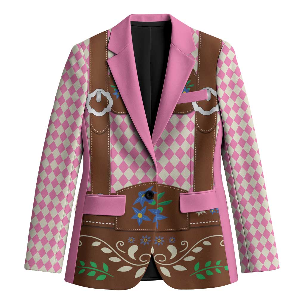 Lederhosen Oktoberfest Blazer Pink Edelweiss Floral Polka Dots - Wonder Print Shop