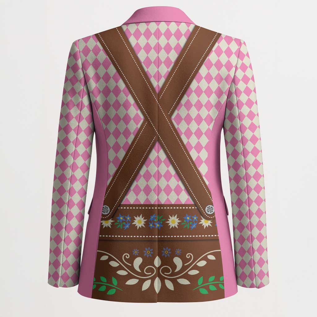 Lederhosen Oktoberfest Blazer Pink Edelweiss Floral Polka Dots - Wonder Print Shop