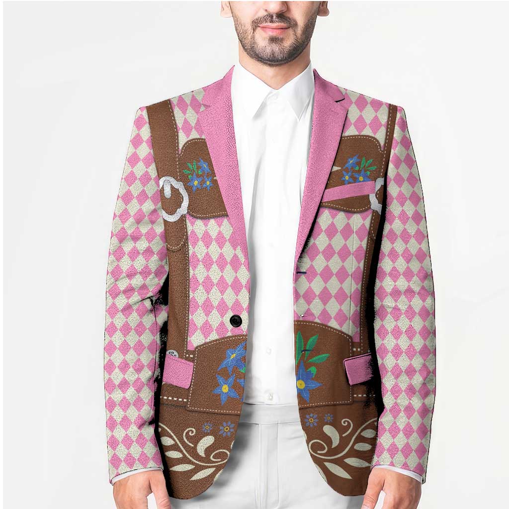 Lederhosen Oktoberfest Blazer Pink Edelweiss Floral Polka Dots - Wonder Print Shop