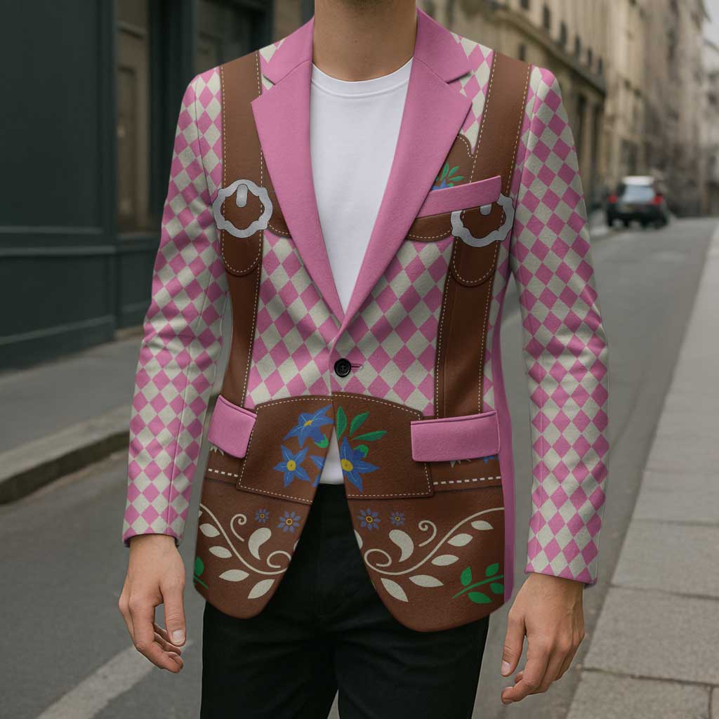 Lederhosen Oktoberfest Blazer Pink Edelweiss Floral Polka Dots - Wonder Print Shop
