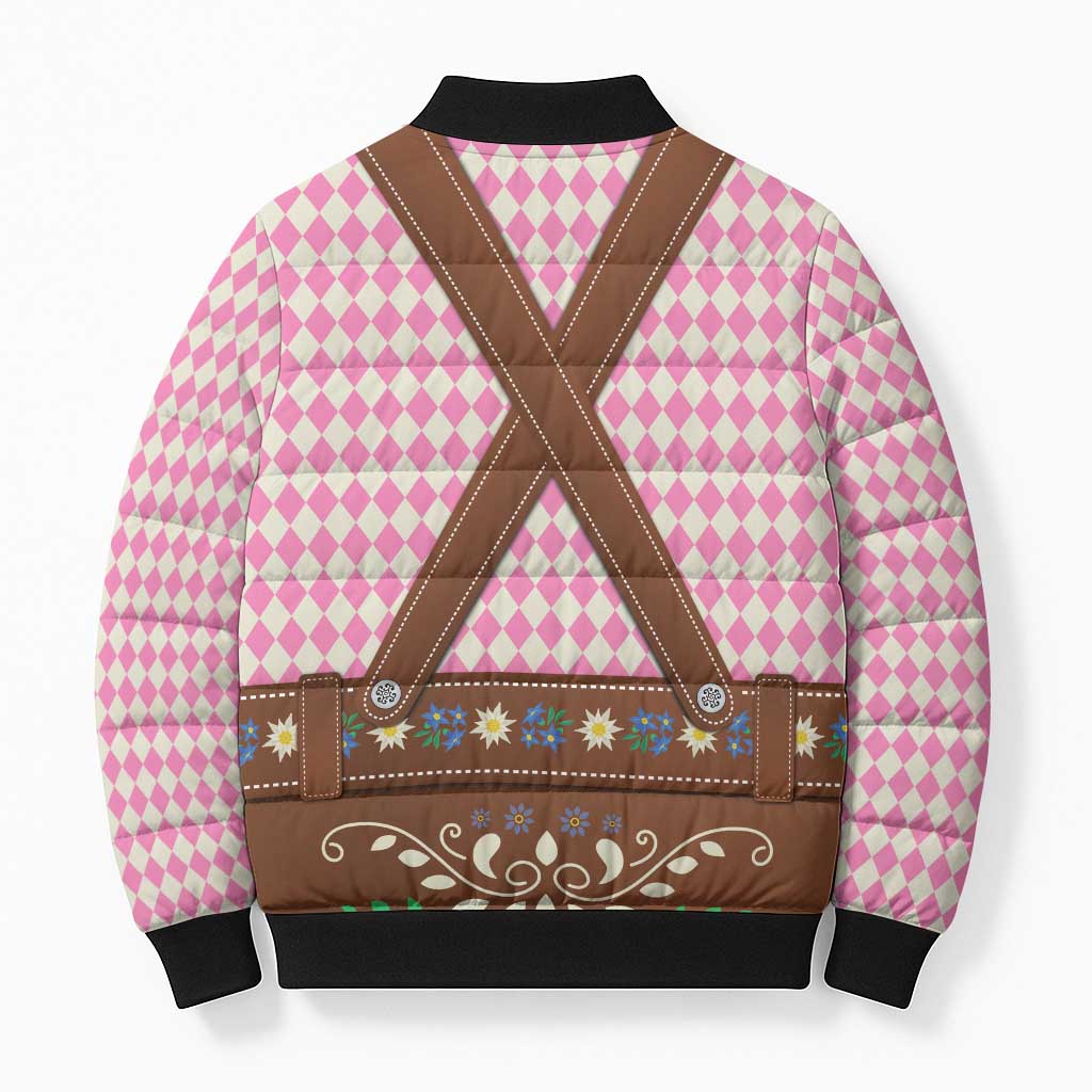 Lederhosen Oktoberfest Bomber Puffer Jacket Pink Edelweiss Floral Polka Dots - Wonder Print Shop