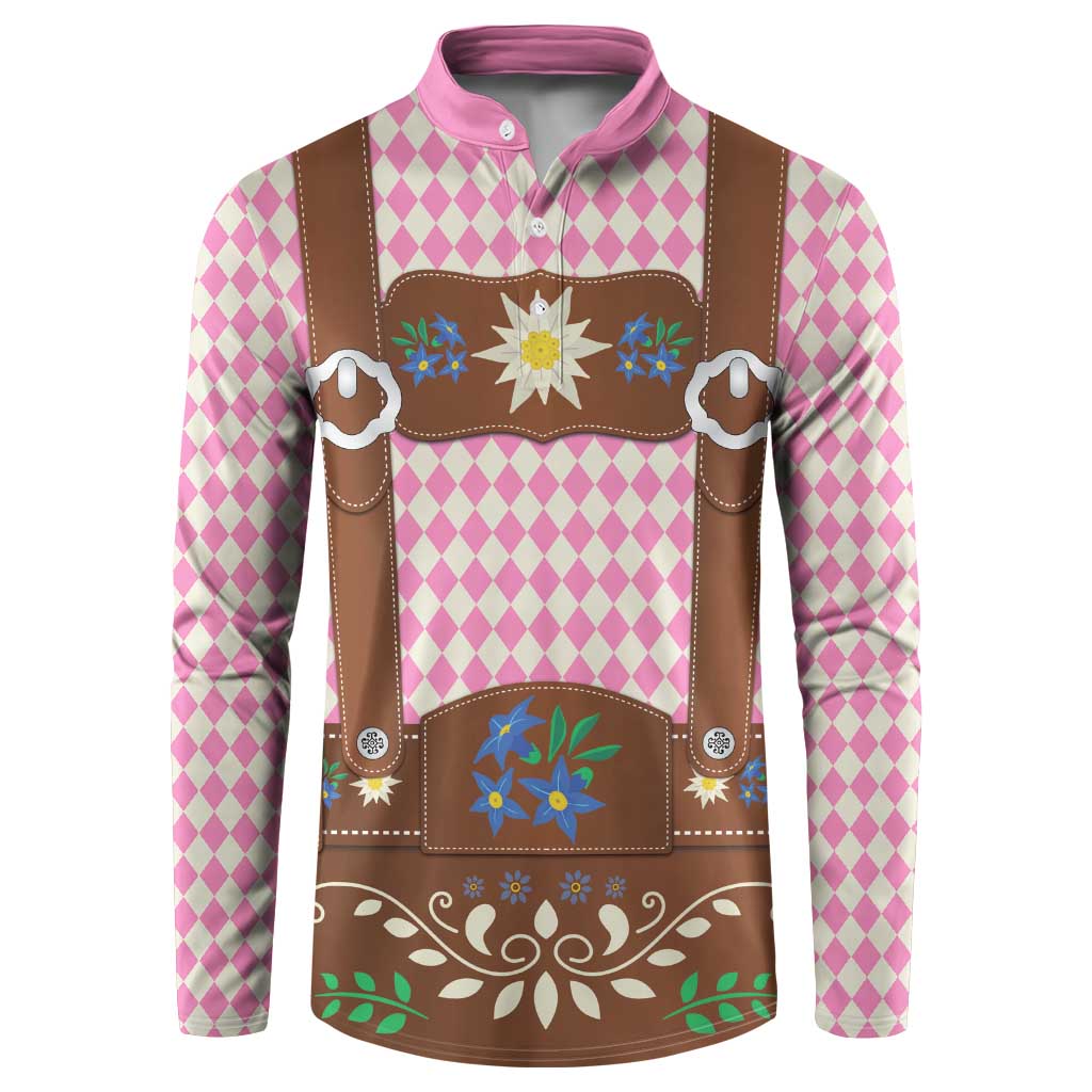 Lederhosen Oktoberfest Button Sweatshirt Pink Edelweiss Floral Polka Dots - Wonder Print Shop