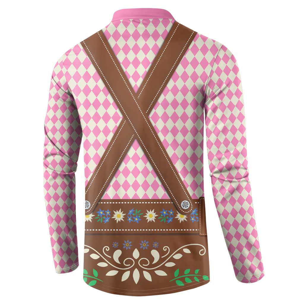 Lederhosen Oktoberfest Button Sweatshirt Pink Edelweiss Floral Polka Dots - Wonder Print Shop