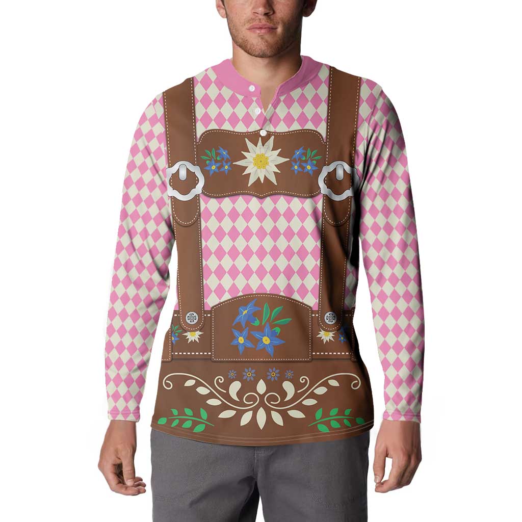 Lederhosen Oktoberfest Button Sweatshirt Pink Edelweiss Floral Polka Dots - Wonder Print Shop