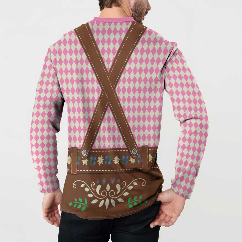 Lederhosen Oktoberfest Button Sweatshirt Pink Edelweiss Floral Polka Dots - Wonder Print Shop