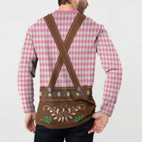 Lederhosen Oktoberfest Button Sweatshirt Pink Edelweiss Floral Polka Dots - Wonder Print Shop