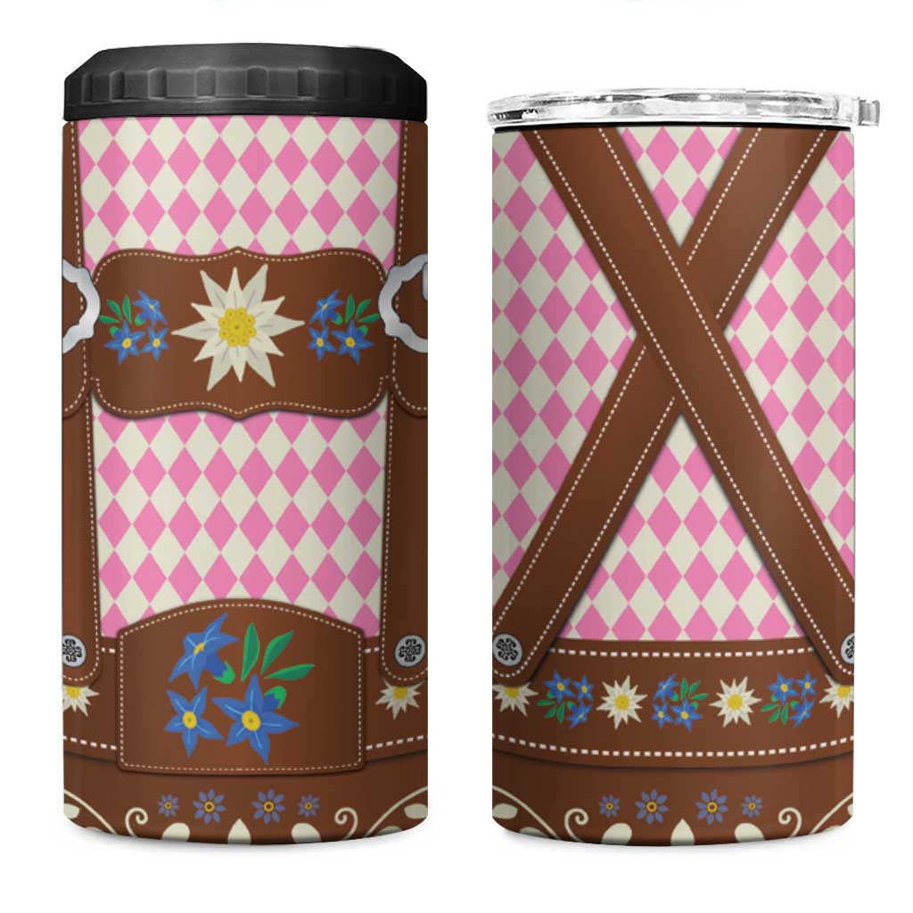 Lederhosen Oktoberfest 4 in 1 Can Cooler Tumbler Pink Edelweiss Floral Polka Dots - Wonder Print Shop