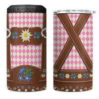Lederhosen Oktoberfest 4 in 1 Can Cooler Tumbler Pink Edelweiss Floral Polka Dots - Wonder Print Shop