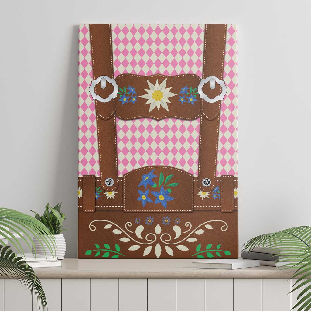 Lederhosen Oktoberfest Canvas Wall Art Pink Edelweiss Floral Polka Dots - Wonder Print Shop