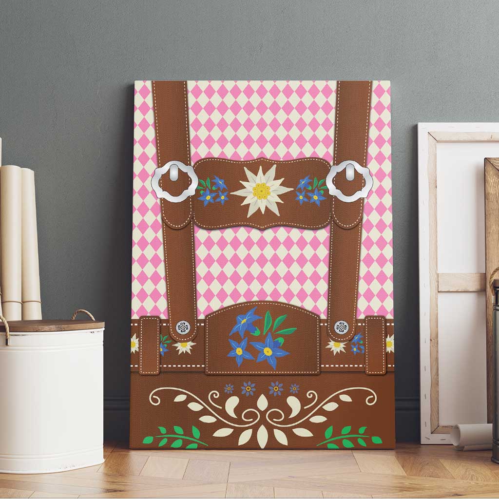 Lederhosen Oktoberfest Canvas Wall Art Pink Edelweiss Floral Polka Dots - Wonder Print Shop
