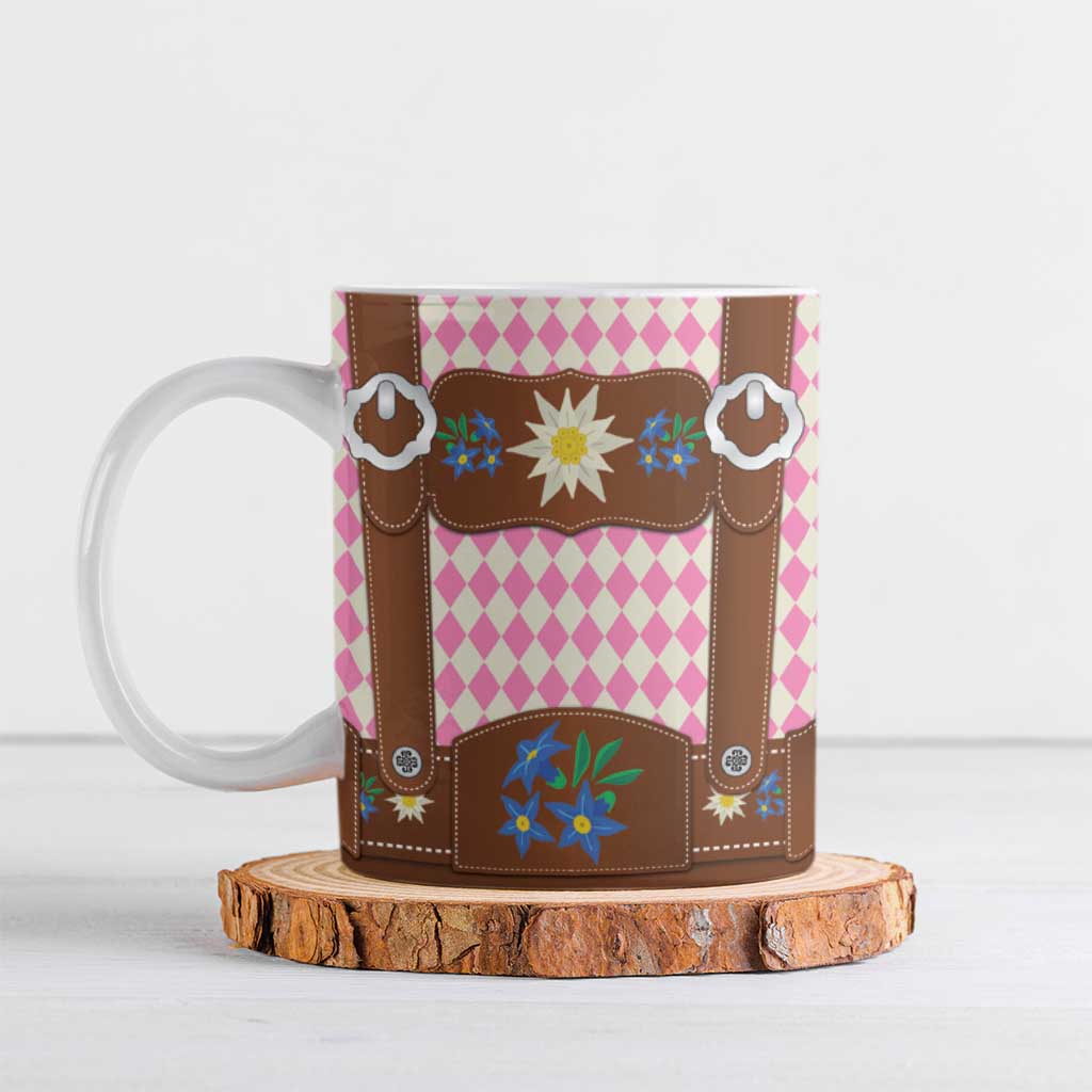 Lederhosen Oktoberfest Ceramic Mug Pink Edelweiss Floral Polka Dots - Wonder Print Shop