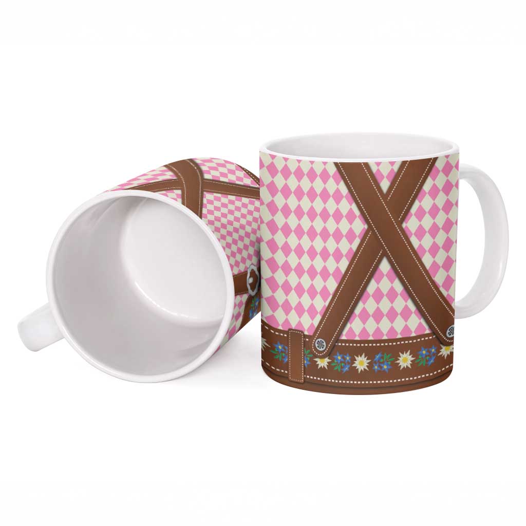 Lederhosen Oktoberfest Ceramic Mug Pink Edelweiss Floral Polka Dots - Wonder Print Shop