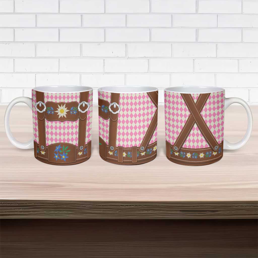 Lederhosen Oktoberfest Ceramic Mug Pink Edelweiss Floral Polka Dots - Wonder Print Shop