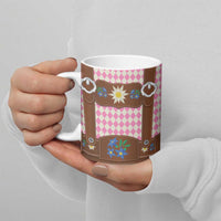 Lederhosen Oktoberfest Ceramic Mug Pink Edelweiss Floral Polka Dots - Wonder Print Shop