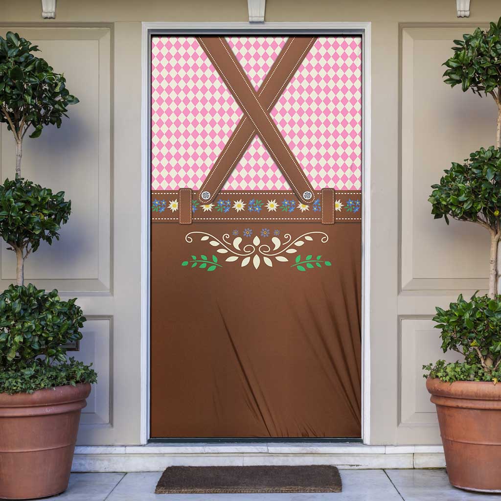 Lederhosen Oktoberfest Door Cover Pink Edelweiss Floral Polka Dots - Wonder Print Shop