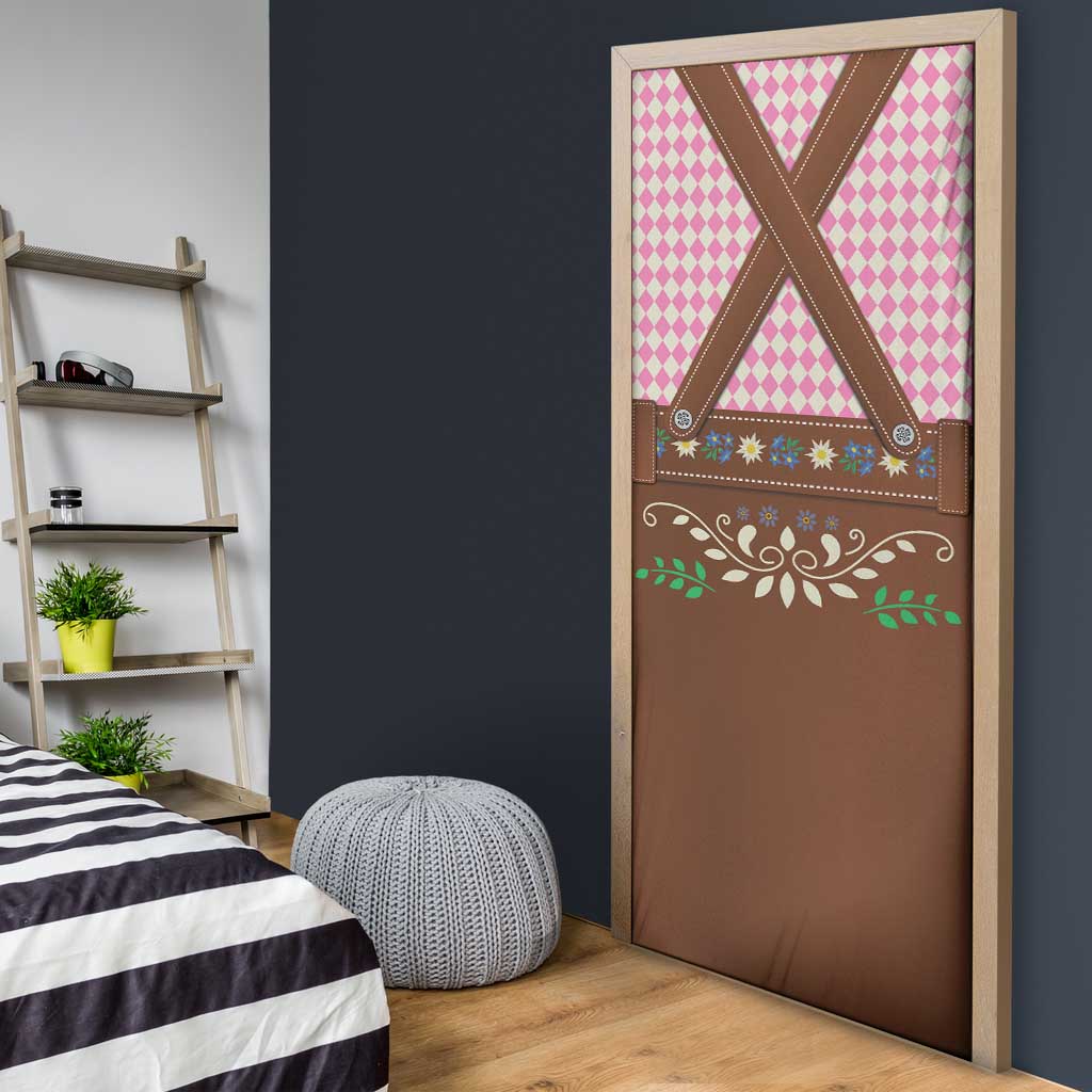 Lederhosen Oktoberfest Door Cover Pink Edelweiss Floral Polka Dots - Wonder Print Shop
