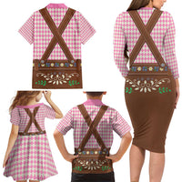 Lederhosen Oktoberfest Family Matching Long Sleeve Bodycon Dress and Hawaiian Shirt Pink Edelweiss Floral Polka Dots - Wonder Print Shop