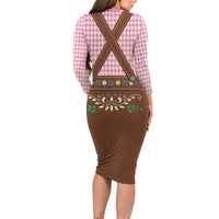 Lederhosen Oktoberfest Family Matching Long Sleeve Bodycon Dress and Hawaiian Shirt Pink Edelweiss Floral Polka Dots - Wonder Print Shop