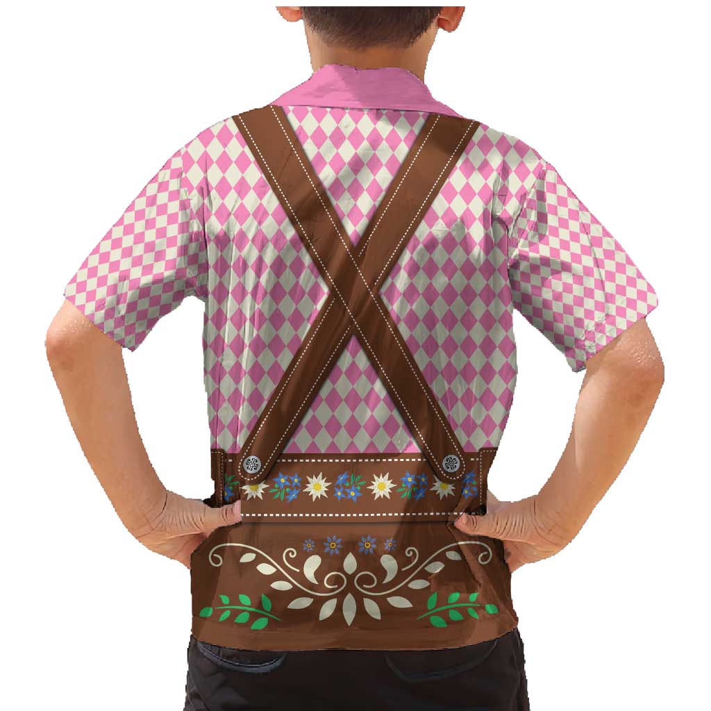 Lederhosen Oktoberfest Family Matching Mermaid Dress and Hawaiian Shirt Pink Edelweiss Floral Polka Dots - Wonder Print Shop