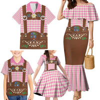 Lederhosen Oktoberfest Family Matching Mermaid Dress and Hawaiian Shirt Pink Edelweiss Floral Polka Dots - Wonder Print Shop