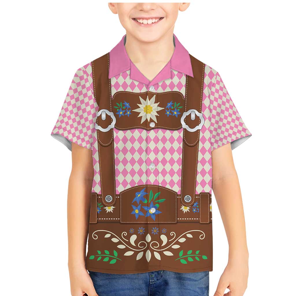 Lederhosen Oktoberfest Family Matching Mermaid Dress and Hawaiian Shirt Pink Edelweiss Floral Polka Dots - Wonder Print Shop