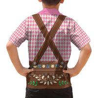 Lederhosen Oktoberfest Family Matching Off The Shoulder Long Sleeve Dress and Hawaiian Shirt Pink Edelweiss Floral Polka Dots - Wonder Print Shop