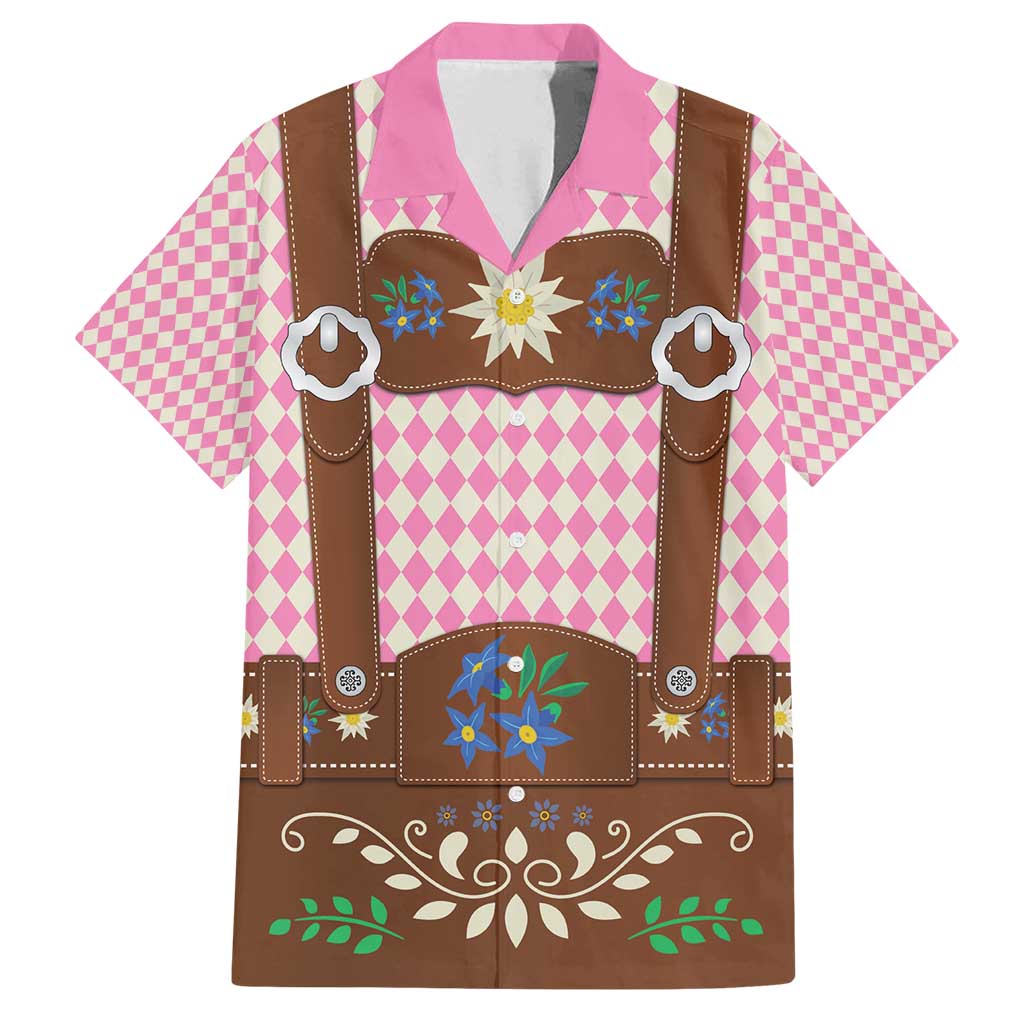 Lederhosen Oktoberfest Family Matching Off Shoulder Maxi Dress and Hawaiian Shirt Pink Edelweiss Floral Polka Dots - Wonder Print Shop