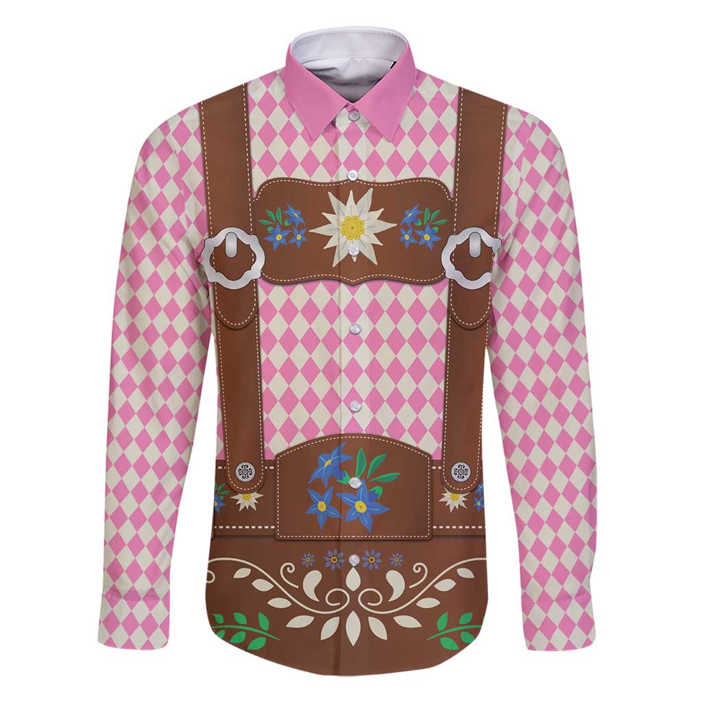 Lederhosen Oktoberfest Family Matching Off Shoulder Maxi Dress and Hawaiian Shirt Pink Edelweiss Floral Polka Dots - Wonder Print Shop