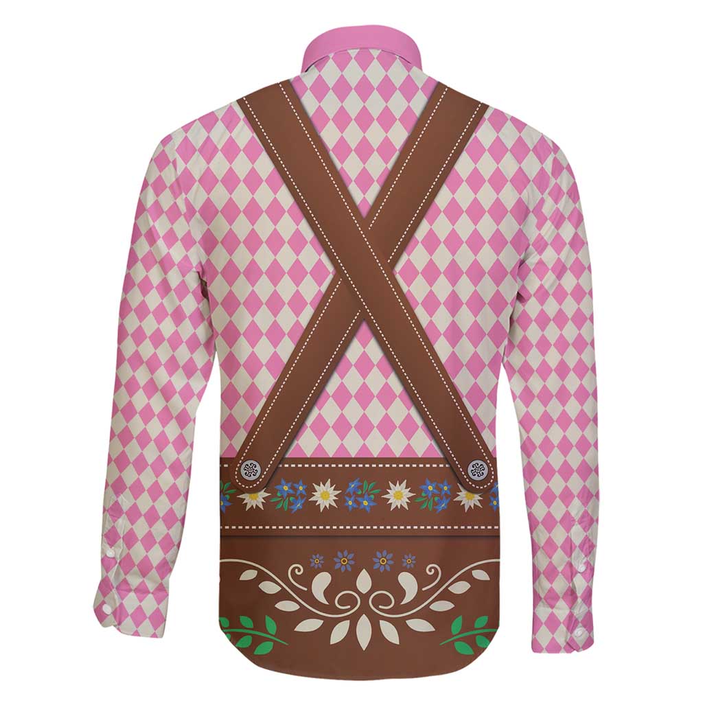 Lederhosen Oktoberfest Family Matching Off Shoulder Maxi Dress and Hawaiian Shirt Pink Edelweiss Floral Polka Dots - Wonder Print Shop