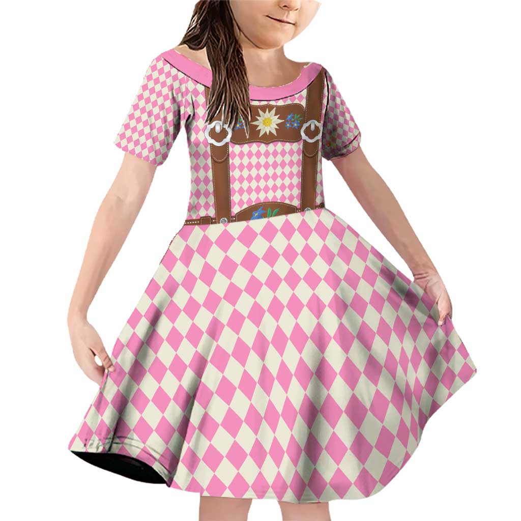 Lederhosen Oktoberfest Family Matching Off Shoulder Short Dress and Hawaiian Shirt Pink Edelweiss Floral Polka Dots - Wonder Print Shop