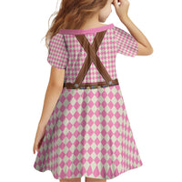 Lederhosen Oktoberfest Family Matching Off Shoulder Short Dress and Hawaiian Shirt Pink Edelweiss Floral Polka Dots - Wonder Print Shop