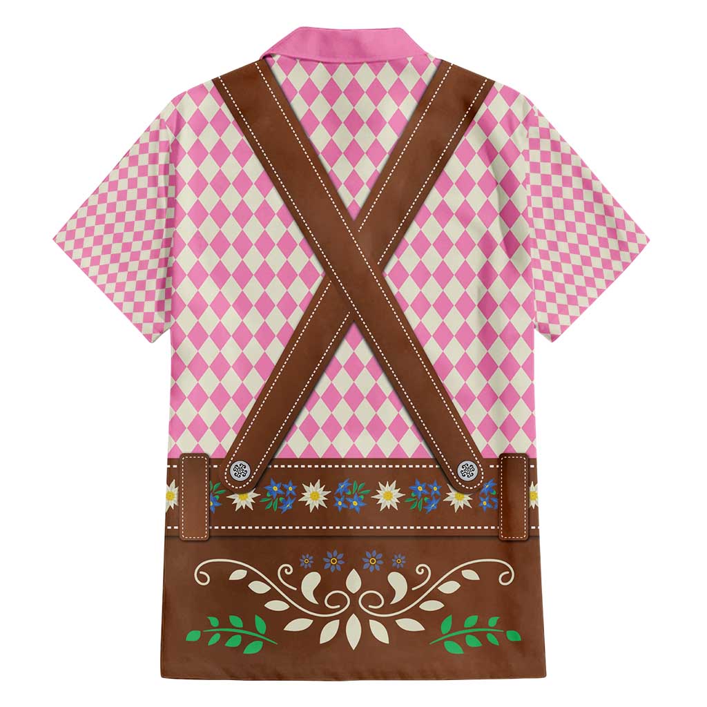 Lederhosen Oktoberfest Family Matching Off Shoulder Short Dress and Hawaiian Shirt Pink Edelweiss Floral Polka Dots - Wonder Print Shop
