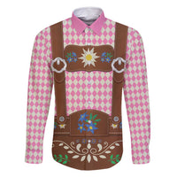 Lederhosen Oktoberfest Family Matching Off Shoulder Short Dress and Hawaiian Shirt Pink Edelweiss Floral Polka Dots - Wonder Print Shop